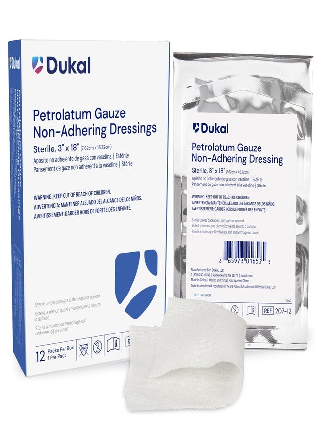 Dukal 207-12 Petrolatum Gauze, Sterile, 3" Width x 18" Length, Pack of 12 - Image 1